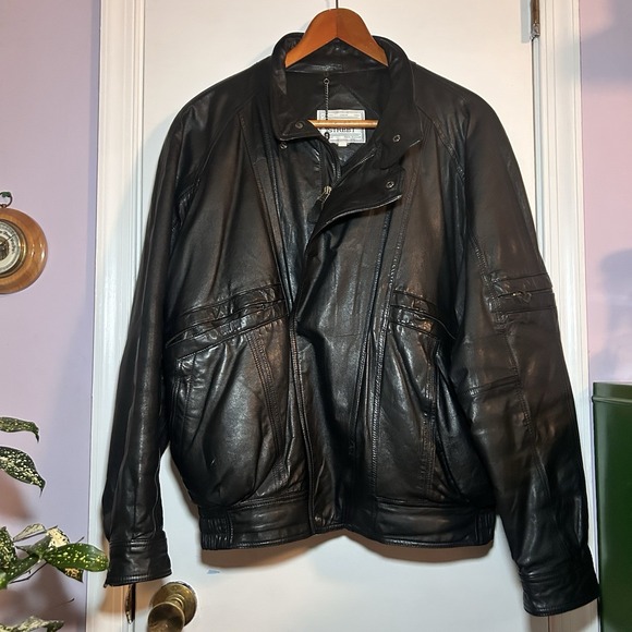 Vintage Mulberry Street Black Bomber Aviator Leather Jacket Men's XL 80's
